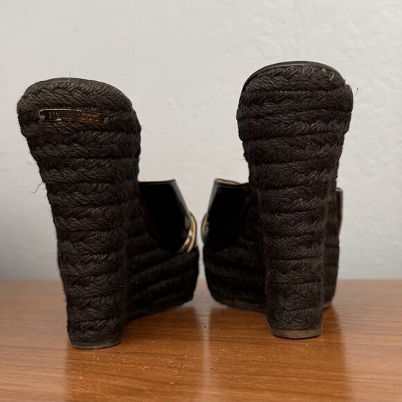 Jimmy Choo Phyllis Espadrille Wedges Mixmatch L: 37.5 / R: 37 Black Patent - Picture 7 of 12